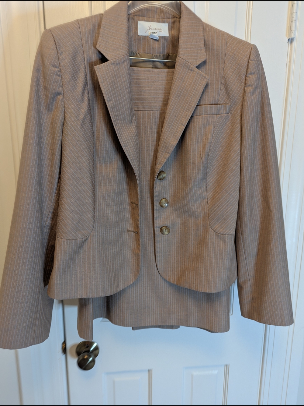 J H Collectibles Taupe Pinstripe Women's 2pc Suit w/Blazer And Skirt